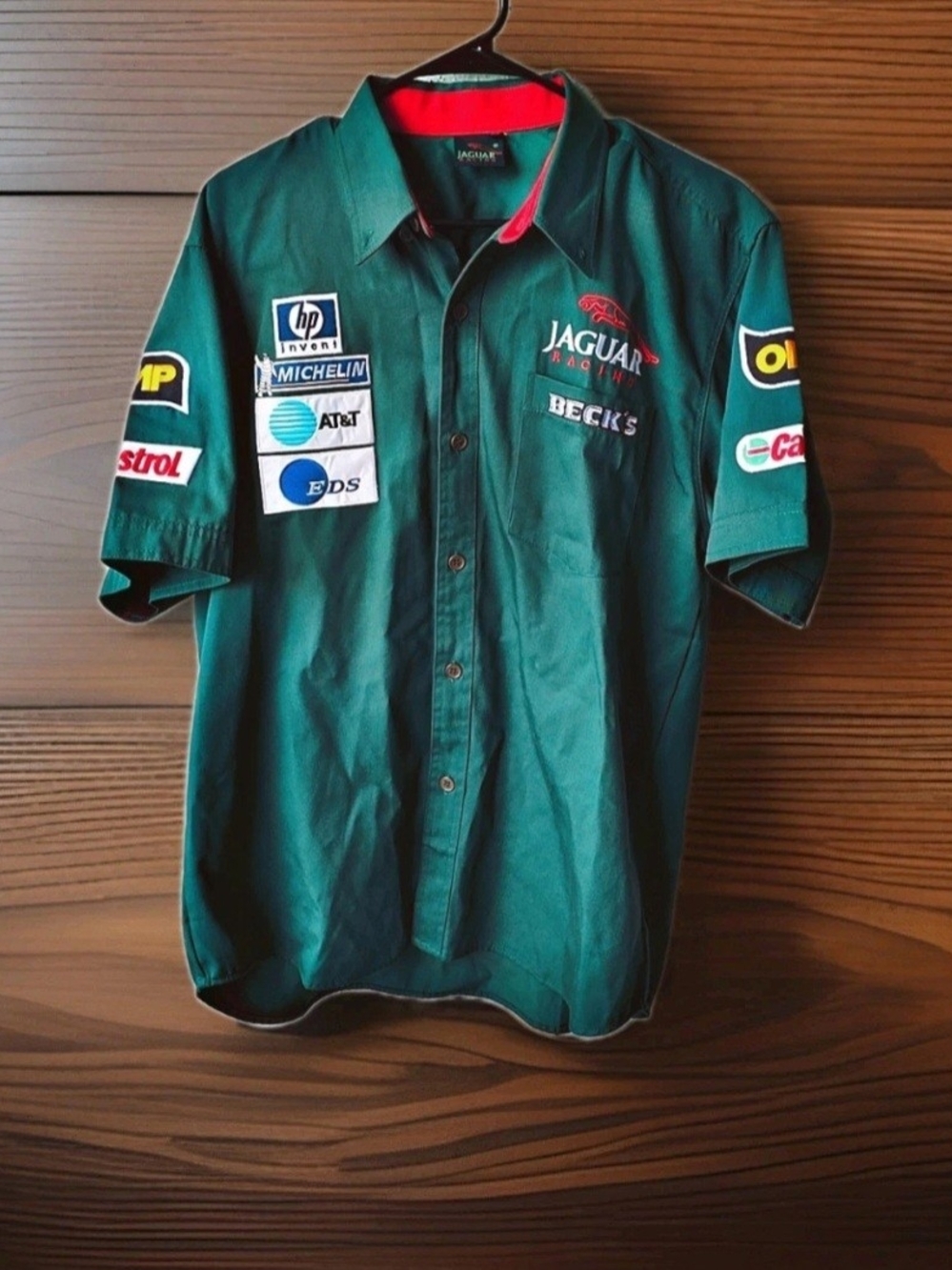 Y2K Rare Jaguar Racing Beck's Green F1 Formula 1 Pit Crew Shirt Mens Size XL